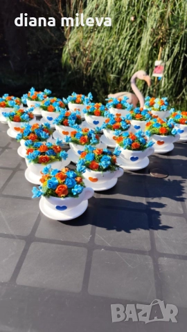 Сладурски чашки с нежни цветлета в синьо и оранжево!!, снимка 12 - Декорация за дома - 52934862