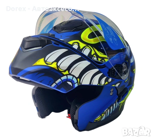 Каска с визьор X-ONE за мотор, скутер, ATV - синя с жълто - М, снимка 2 - Аксесоари и консумативи - 54184241