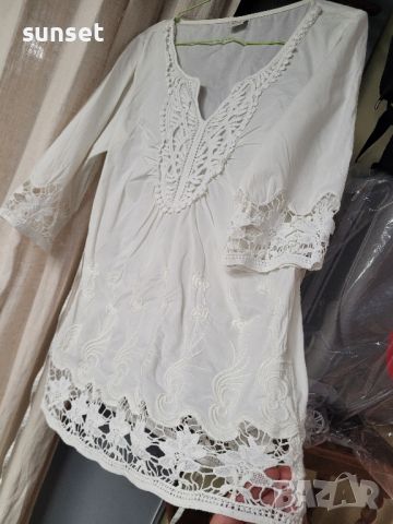  ESPRIT Бяла памучна риза с БРОДЕРИИ!!- 38 размер, снимка 12 - Ризи - 46428526