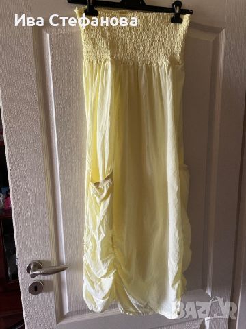Нова дълга спортно елегантна набрана карго жълта рокля one size размер универсален, снимка 5 - Рокли - 45701387