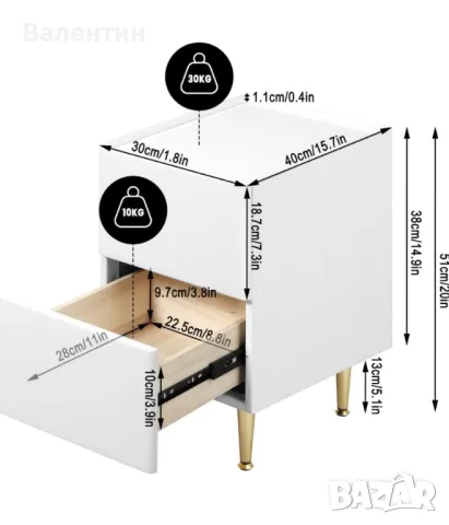 Нощно шкафче с 2 чекмеджета, снимка 2 - Шкафове - 50150588