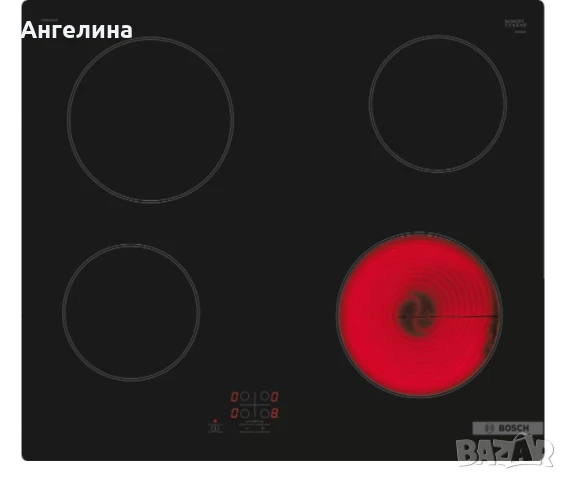  Готварски плот, Bosch PKE61RAA2E, SER2, Electric cooktop, 60 cm, 4 zones, black, surface mount with