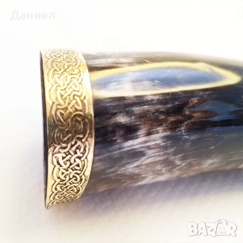 Чаша от естествен рог с бронзов обков  , снимка 2 - Декорация за дома - 48452227