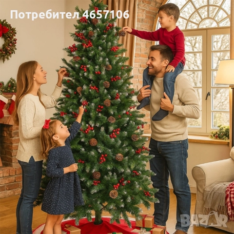 Изкуствена елха Luxury Diamond с червен глог и шишарки, снимка 4 - Други - 52494069