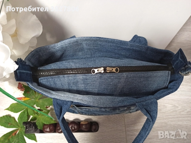 Ръчно изработена дънкова дамска чанта, снимка 5 - Чанти - 51772765