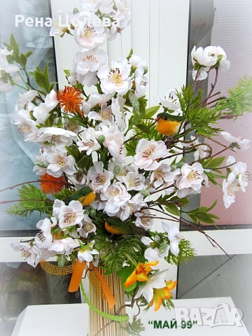 Пролетна украса във ваза с  врабчета, снимка 2 - Декорация за дома - 53520185