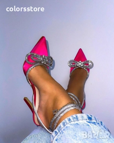 Сандали на ток - пурпурен цвят сатен - BY22 