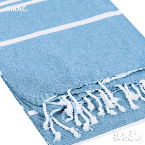Плажна кърпа (хавлия) от памук тюркоаз бяло райе 160x90 см, снимка 2 - Други - 46371151