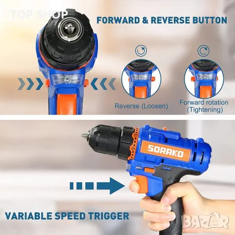 Нова Акумулаторна електрическа бормашина с LED светлина, 2 скорости, снимка 6 - Бормашини - 49658490