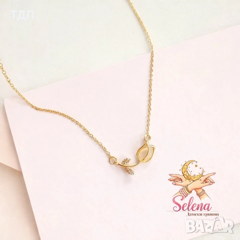 Колие от медицинска стомана "Нежно лале" 🌷, снимка 3 - Колиета, медальони, синджири - 53816635