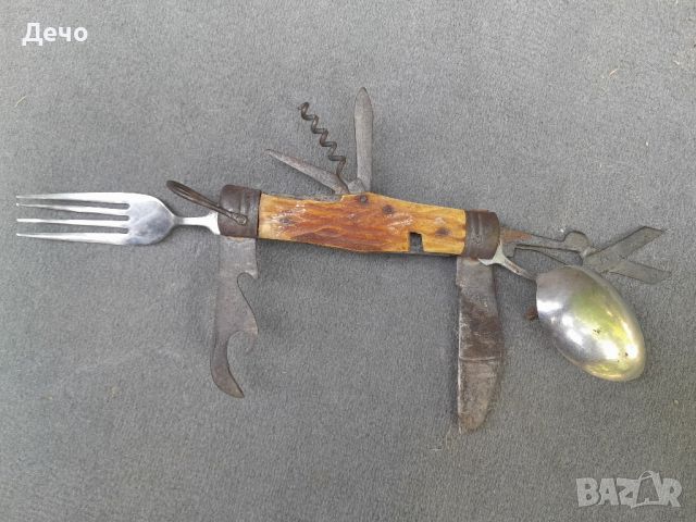 Стар.На дядото - Прадядото ! Мултифункционален Туристически ,Ловено-рибарски  нож с рогови чирени, снимка 2 - Антикварни и старинни предмети - 46387122