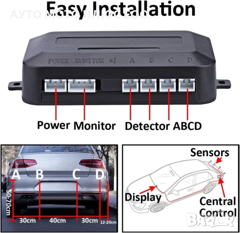 Парктроник с LED дисплей и звукова сигнализация с 4 сензора - Червен, снимка 3 - Аксесоари и консумативи - 52497384