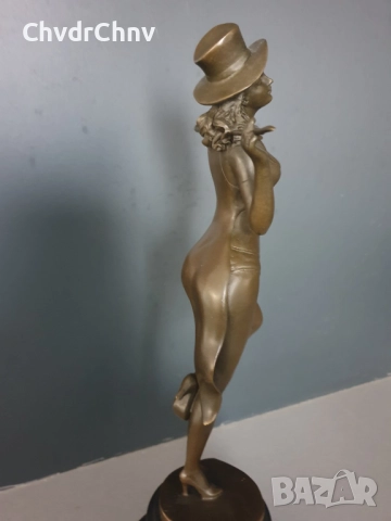 36см-3кг Gory статуетка/френска бронзова скулптура/Арт Нуво фигура кабаретна танцьорка, снимка 5 - Статуетки - 52469281