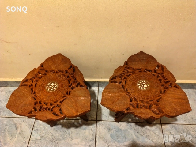 Прекрасни Сгъваеми Помощни Масички Дърворезба, снимка 3 - Антикварни и старинни предмети - 53556050