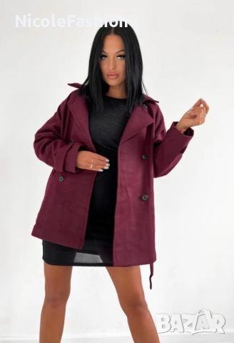 Велурено палто в бордо  , снимка 5 - Палта, манта - 45535867