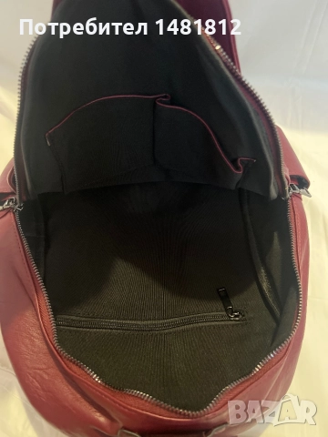 Дамска кожена раничка в цвят бордо, снимка 5 - Раници - 52975073