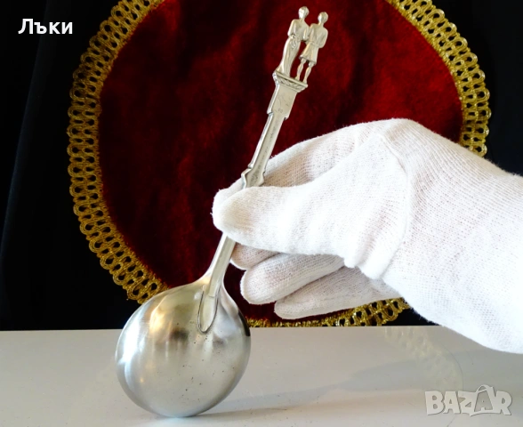 Лъжица от калай с фигури на съпрузи за калаена сватба. , снимка 7 - Антикварни и старинни предмети - 53965503