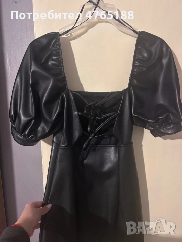 Черна кожена рокля H&M, снимка 3 - Рокли - 53837262