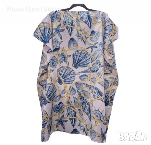 Лятна плажна туника от коприна, с артистични и морски десени, снимка 2 - Туники - 50036708