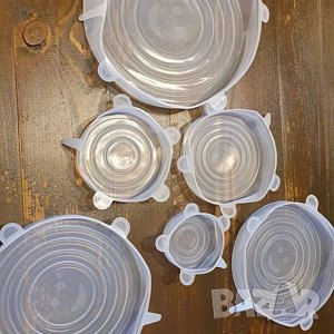 Комплект от 6 броя силиконови капаци за храна