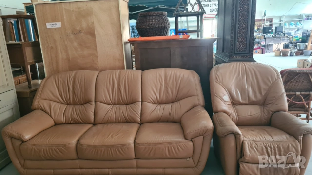 Луксозен комплект кожени мебели (диван + релакс стол) за максимален комфорт – внос от Германия, снимка 5 - Дивани и мека мебел - 54204142