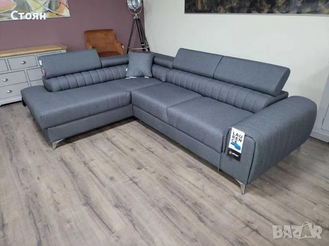Сив ъглов диван от плат с функция сън и ракла, снимка 7 - Дивани и мека мебел - 46474766