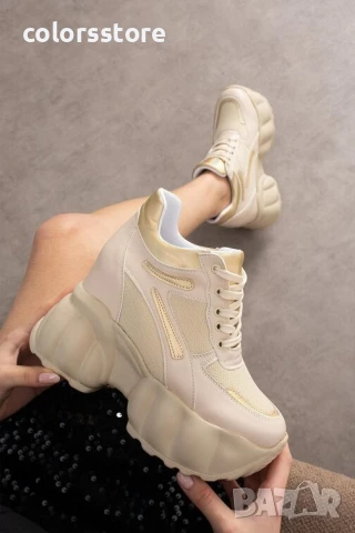 Кецове на платформа - бежово със златисто - PA90 , снимка 2 - Кецове - 51154902