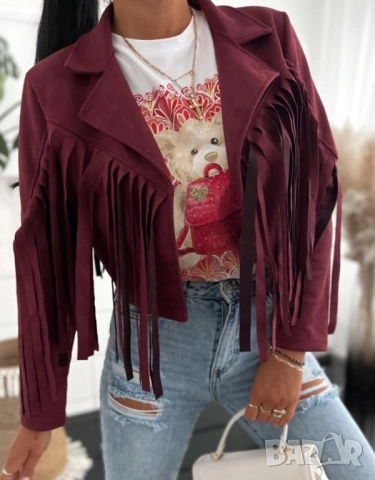    🍁Късо велурено яке с ефектни ресни  , снимка 2 - Якета - 51926477