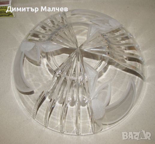 Стара купа стъклена кристална 26 см ръчно гравирана, отлична, снимка 4 - Аксесоари за кухня - 45369574