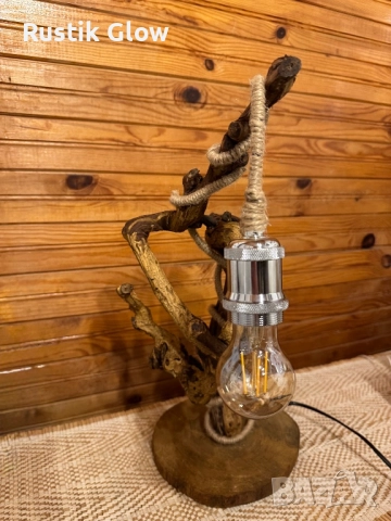 Настолна ръчно изработена рустик лампа, снимка 3 - Настолни лампи - 52268524