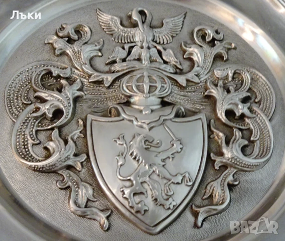 Калаена чиния,пано от калай със символи за семейство,калаена сватба. , снимка 2 - Антикварни и старинни предмети - 51395118