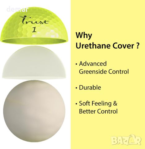 Trust Aurora Топки за голф от 3 части, покритие кристален уретан, динамично ядро K9, жълто, 12 бр., снимка 2 - Голф - 46810980