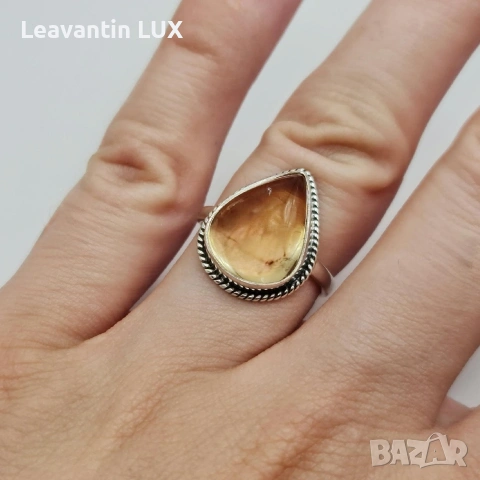 Сребърен пръстен с камък от естествен Цитрин, снимка 3 - Пръстени - 54096989