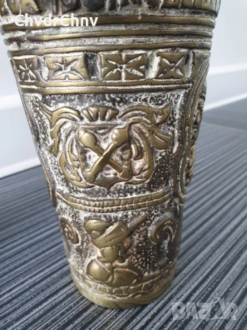 19ти век/2бр религиозен бронзов съд за светена вода/малка кофа с дръжка, снимка 10 - Антикварни и старинни предмети - 53507262