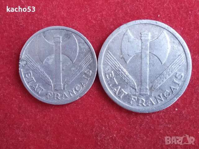 1,2 франка 1942,1943 г. Германска окупация. Франция, снимка 2 - Нумизматика и бонистика - 53201422