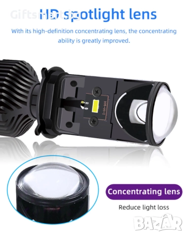 Комплект от 2 LED крушки H4 с лупа, Y6, 2x35 вата, 110x60мм, 14400LM, снимка 4 - Аксесоари и консумативи - 52341788