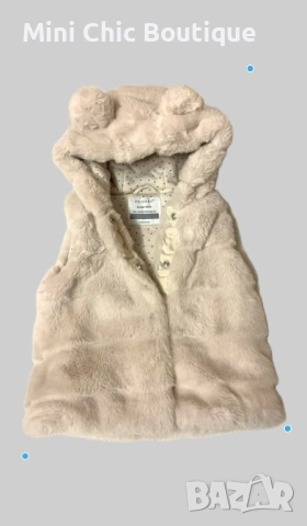 Пухкаво бебешко елече Primark с ушички 18-24 м  – Като НОВО, снимка 3 - Бебешки якета и елеци - 54169830