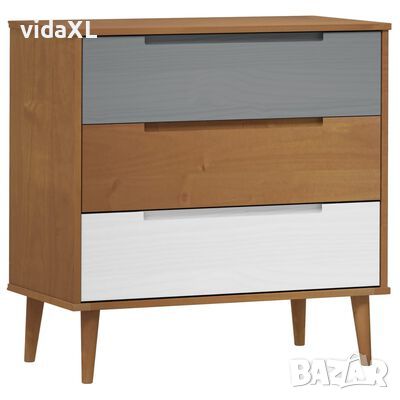 vidaXL Шкаф с чекмеджета MOLDE, кафяв, 80x40x80 см, бор масив(SKU:350504