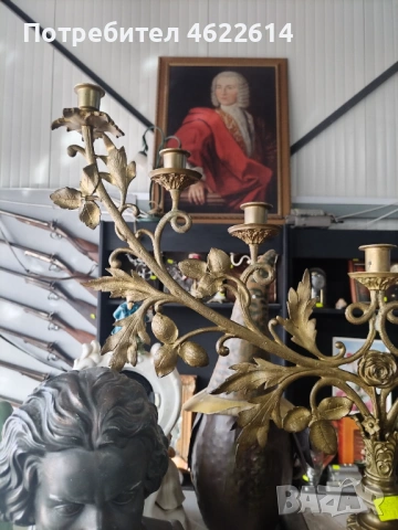 ГОЛЯМ БРОНЗОВ ЕВРЕЙСКИ СВЕЩНИК СЕДМИЦА, снимка 4 - Антикварни и старинни предмети - 53680147