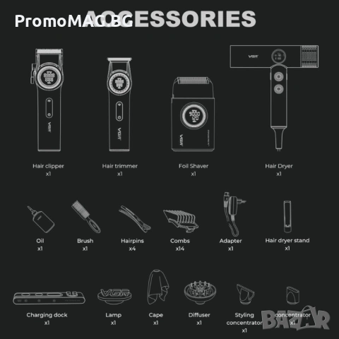 Професионален комплект машинки за подстригване VGR Stepless 4 в 1 за барбер / фризьори, снимка 6 - Друго оборудване - 53349885