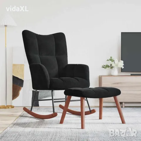 vidaXL Люлеещ се стол с табуретка, черен, кадифе（SKU:328156）, снимка 2 - Столове - 48089363