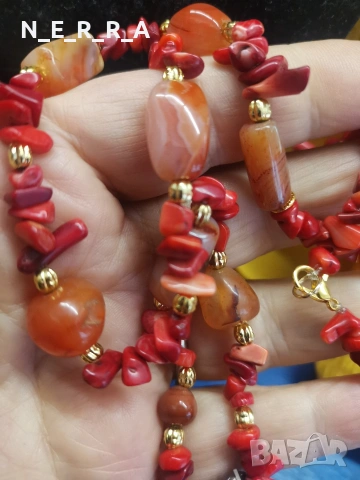 Комплект от корал и карнеол, снимка 3 - Бижутерийни комплекти - 53948346