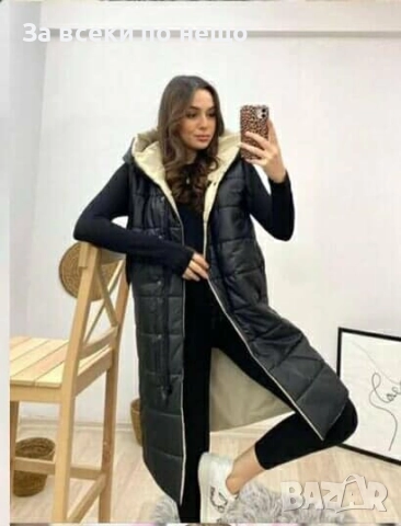 Дамски Дълъг Двулицев Елек Черно-Бежов Код I_36