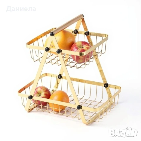 Двуетажна метална поставка за плодове Cheffinger – златист дизайн, компактна и стабилна, снимка 5 - Други стоки за дома - 53180847