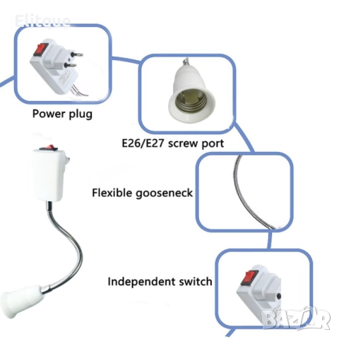 Гъвкав щепсел за фасунга, стенна лампа , снимка 3 - Настолни лампи - 52904583