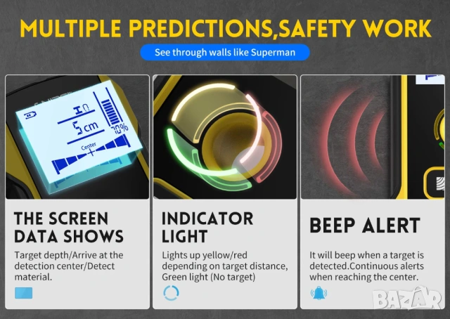 FNIRSI WD-01 детектор за стени / скенер за кабели, метал и дърво, снимка 15 - Други инструменти - 54003806