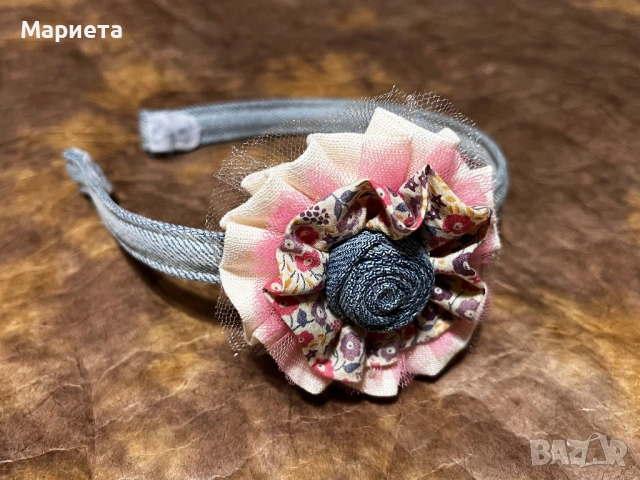 Диадема деним Ръчна изработка Нежна Диадема в розово Аксесоари за коса , снимка 2 - Аксесоари за коса - 53092898
