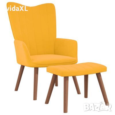 vidaXL Релакс стол с табуретка, горчица жълто, кадифе(SKU:328069