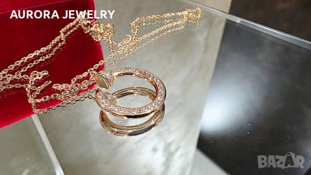 CARTIER Nail Juste un Clou Rose Gold Paved Diamonds Дамско Колие Пирон, снимка 5 - Колиета, медальони, синджири - 53238926
