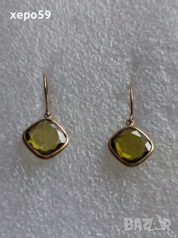Стари Златни 18 каратови обеци с инкрустирани маслено жълти турмалини, снимка 2 - Обеци - 52681833